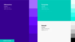 Color palette for appella including purple, teal, and shades of gray
